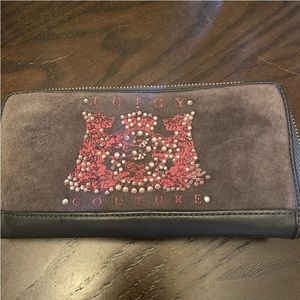 Juicy Couture Gray Suede/Logo Zip Around Wallet